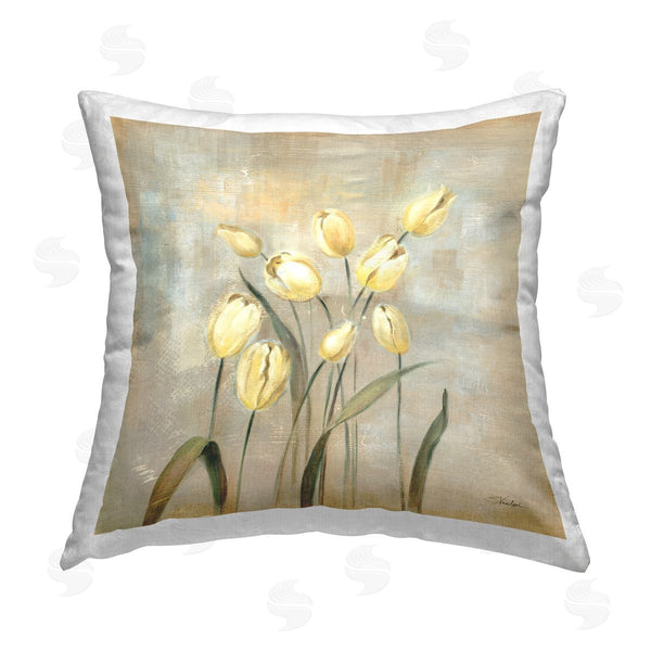 stupell industries Silvia Vassileva | Yellow Tulips on Beige Printed Throw Pillow