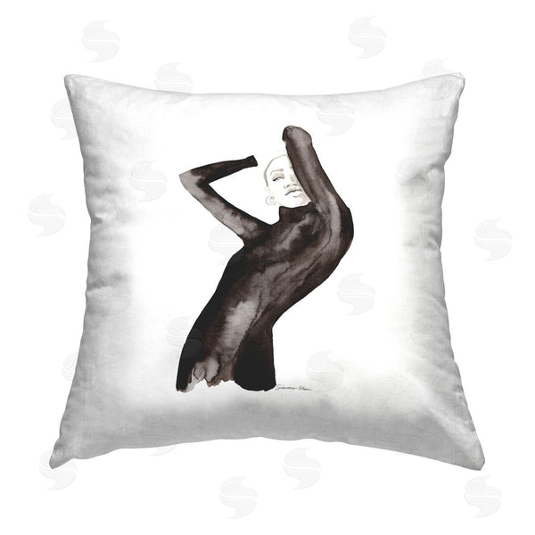 stupell industries Simone Elum | Fashion Girl in Black Printed Throw Pillow