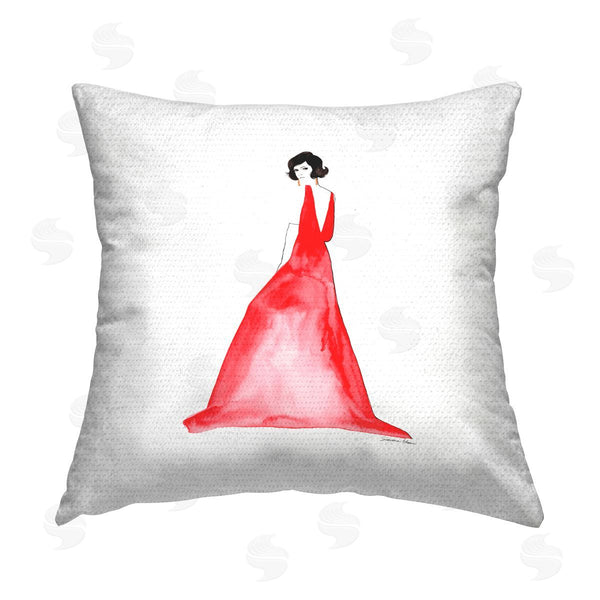 Stupell Industries Simone Elum | Stylish Girl In Red Dress Printed Throw Pillow