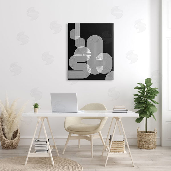 Stupell Industries Sisa Jasper | Abstract Graphic Black Shapes Industrial Line Pattern Wall Art