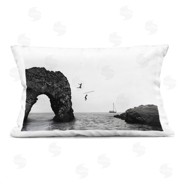 stupell industries Sisi and Seb | Cliff Jumping into Sea Printed Throw Pillow