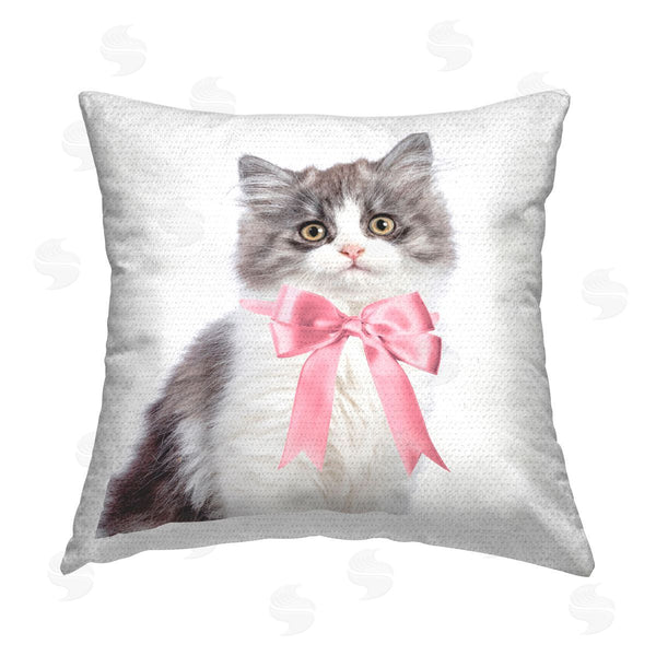 Stupell Industries Sisi And Seb | Kitten With Pink Bow Printed Throw Pillow
