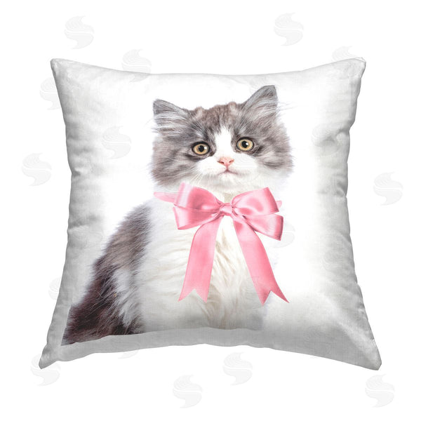 stupell industries Sisi and Seb | Kitten with Pink Bow Printed Throw Pillow