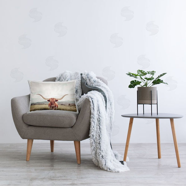Stupell Industries Sisi And Seb | Longhorn Portrait Open Meadow Printed Throw Pillow