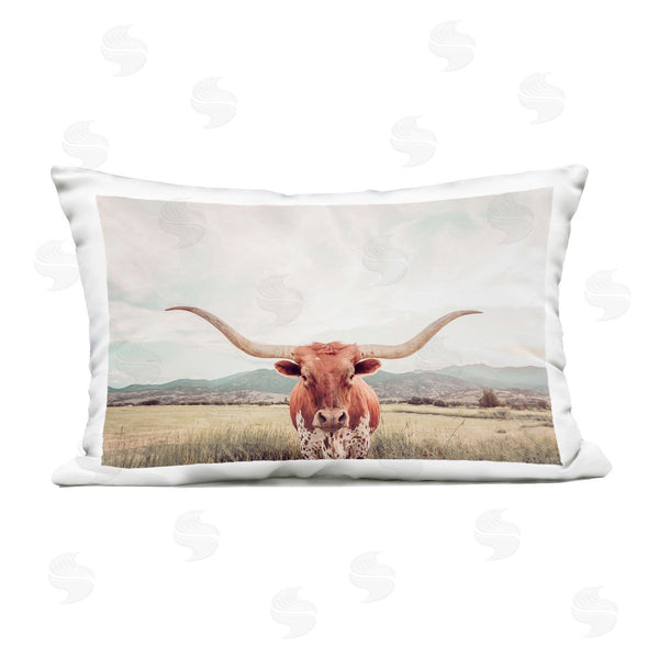 Stupell Industries Sisi And Seb | Longhorn Portrait Open Meadow Printed Throw Pillow