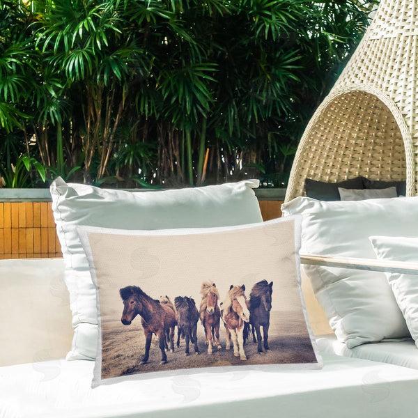 Stupell Industries Sisi And Seb | Muted Brown Horse Group Printed Throw Pillow