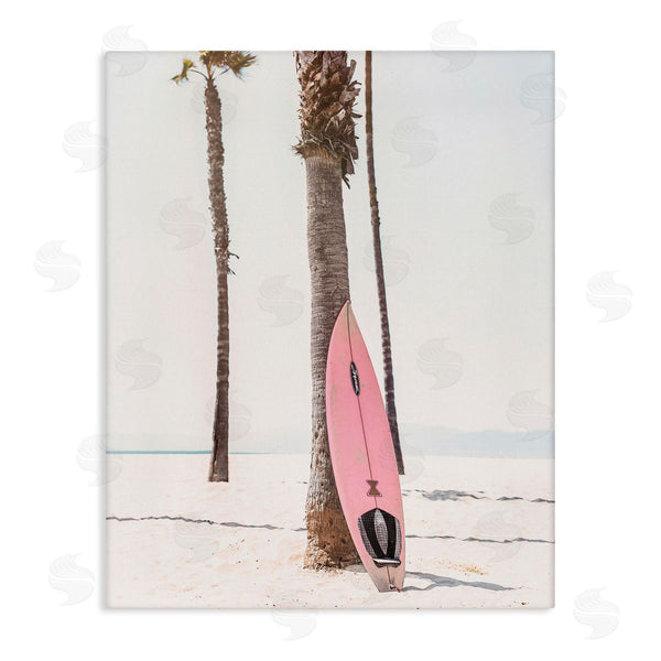 stupell industries Sisi and Seb | Pink Surfboard on Coast Wall Art