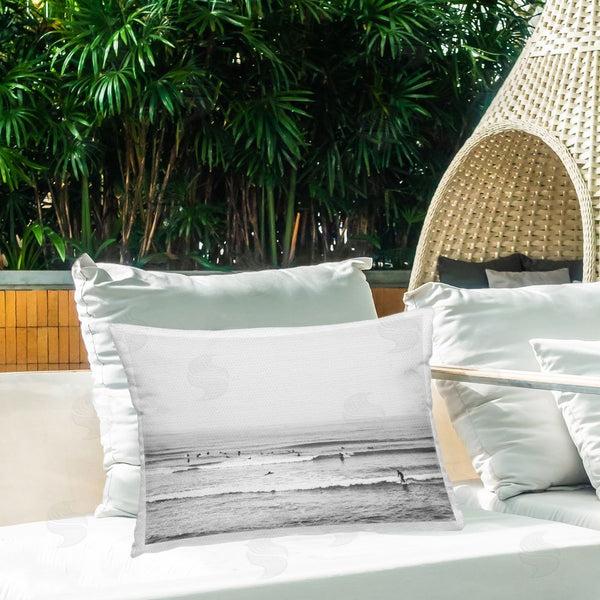 Stupell Industries Sisi And Seb | Surfers Riding Waves Monochrome Printed Throw Pillow