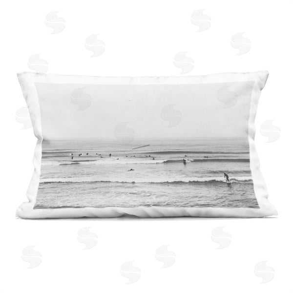 stupell industries Sisi and Seb | Surfers Riding Waves Monochrome Printed Throw Pillow