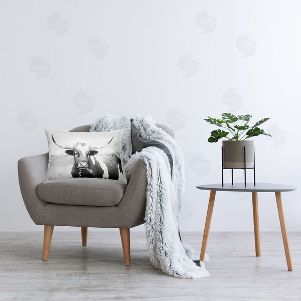 Stupell Industries Sisi And Seb | Two Tone Longhorn Portrait Printed Throw Pillow
