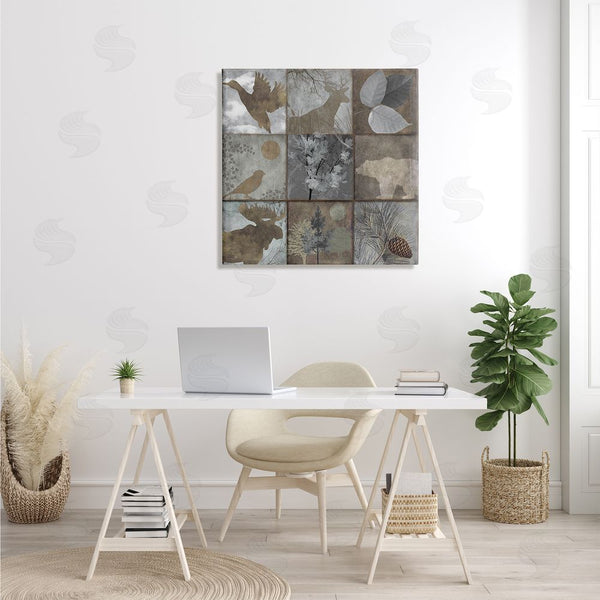 Stupell Industries Sophie 6 | Rustic Woodland Animal Square Collage Brown Grey Forest Wall Art