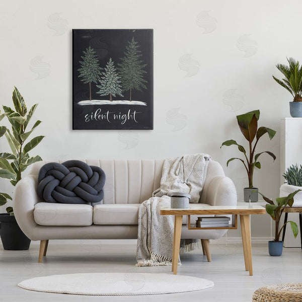 Stupell Industries Soulspeak & Sawdust | Silent Night Black Weathered Phrase Sign Fir Trees Wall Art