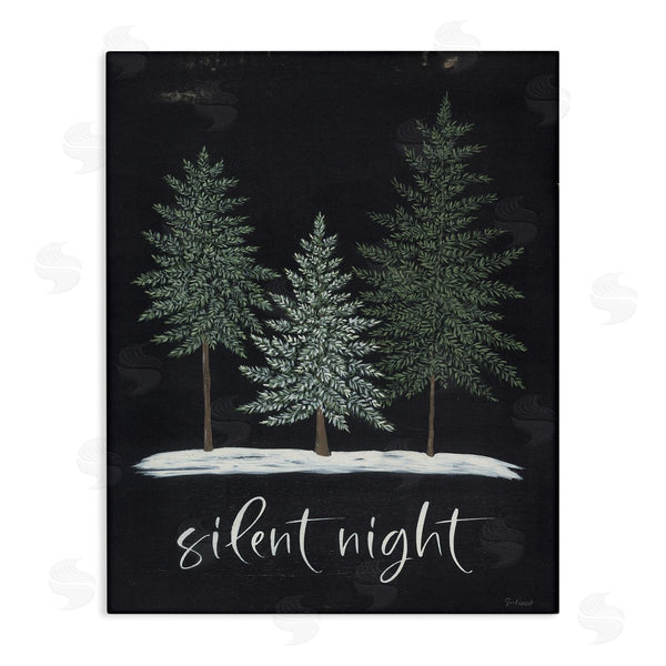 stupell industries Soulspeak & Sawdust | Silent Night Black Weathered Phrase Sign Fir Trees Wall Art