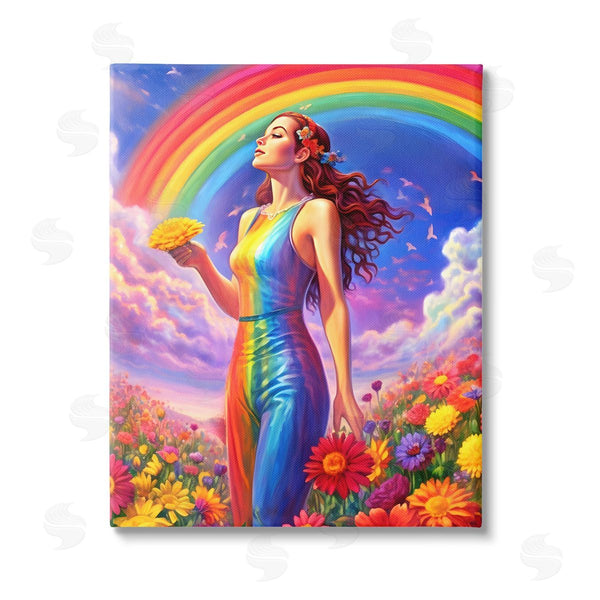 stupell industries Spirit of the Rainbow | Girl in Rainbow Meadow Wall Art