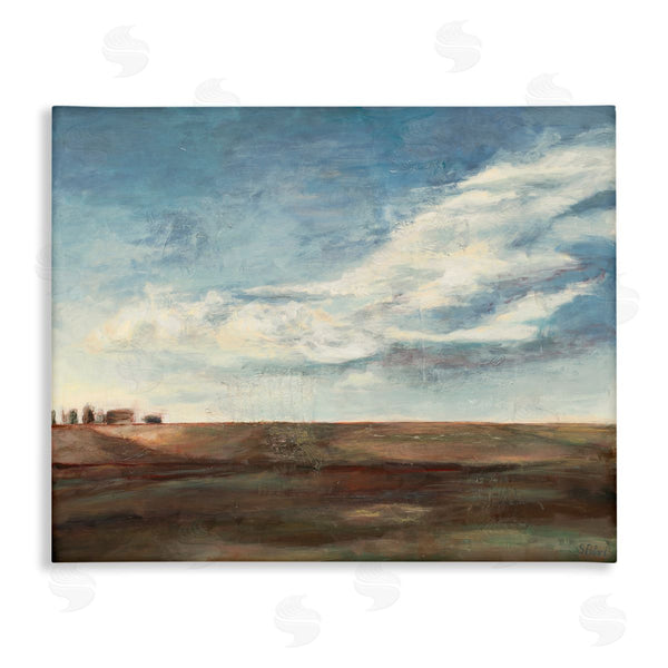 stupell industries Stacey Pollard | Cloudy Country Landscape Distant Town Earth Tones Wall Art