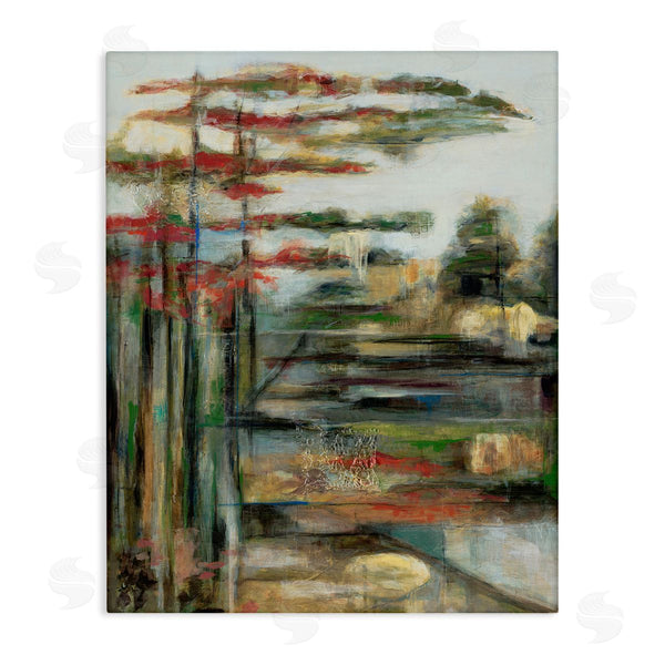 stupell industries Stacey Pollard | Rustic Abstract Forest Landscape Linear Distortion Green Brown Wall Art