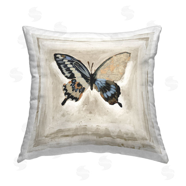 stupell industries Stacy Daguiar | Vintage Butterfly on Beige Printed Throw Pillow