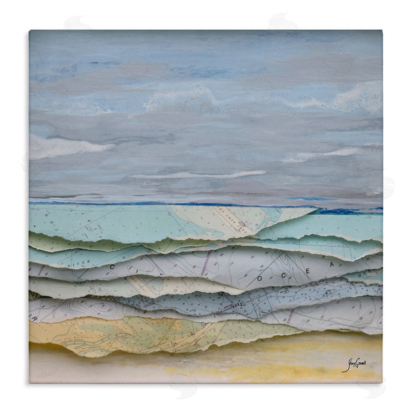 stupell industries Stacy Gresell | Layered Map Clippings Beach Shoreline Abstract Collage Wall Art
