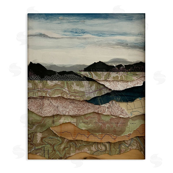 stupell industries Stacy Gresell | Map Collaged Mountains Landscape