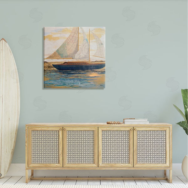Stupell Industries Stacy Gresell | Nautical Watercraft Boat Layered Map Ephemera Collage Wall Art