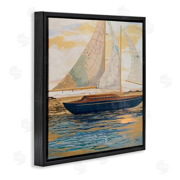 Stupell Industries Stacy Gresell | Nautical Watercraft Boat Layered Map Ephemera Collage Wall Art