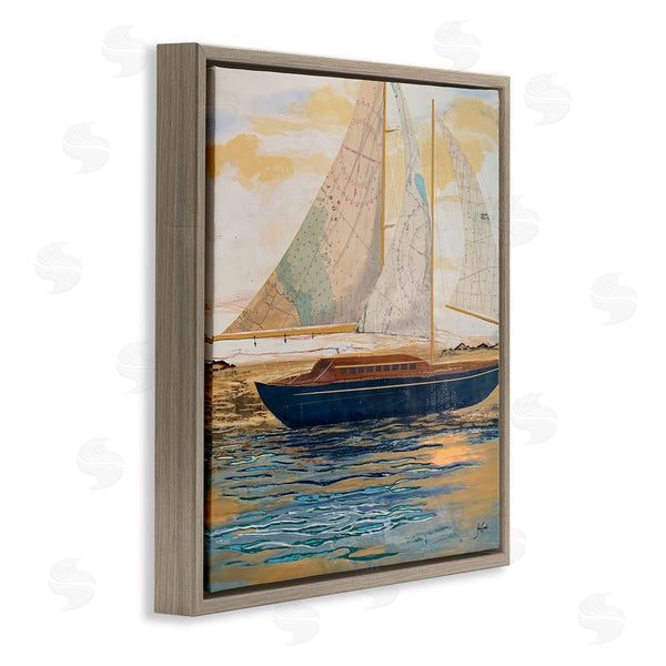Stupell Industries Stacy Gresell | Nautical Watercraft Boat Layered Map Ephemera Collage Wall Art
