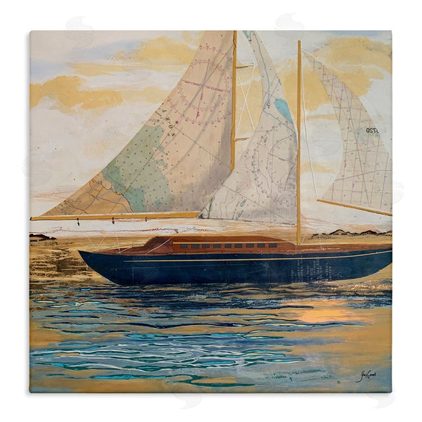 stupell industries Stacy Gresell | Nautical Watercraft Boat Layered Map Ephemera Collage Wall Art