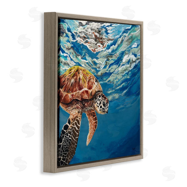Stupell Industries Stacy Gresell | Sea Turtle Swimming Distant Surface Ocean Water Waves Wall Art