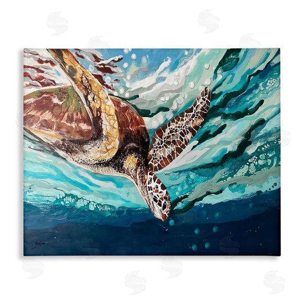 stupell industries Stacy Gresell | Splashing Sea Turtle Diving Below Ocean Surface Wall Art