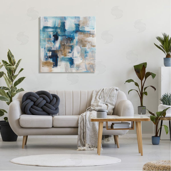 Stupell Industries Stella Chang | Dynamic Blocked Blue Square Brushstrokes Modern Design Wall Art