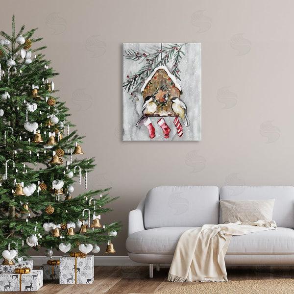 Stupell Industries Stella Chang | Holiday Stockings Birdhouse Perched Wall Art