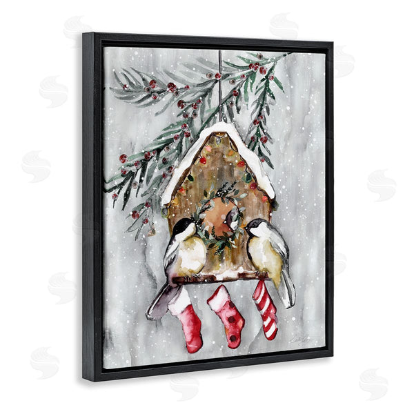 Stupell Industries Stella Chang | Holiday Stockings Birdhouse Perched Wall Art