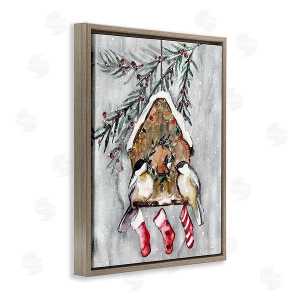 Stupell Industries Stella Chang | Holiday Stockings Birdhouse Perched Wall Art
