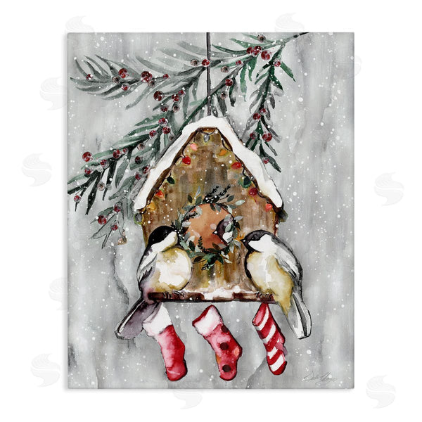 stupell industries Stella Chang | Holiday Stockings Birdhouse Perched Wall Art