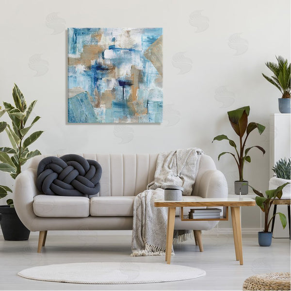 Stupell Industries Stella Chang | Layered Blue Brown Shapes Blocked Abstract Pattern Wall Art