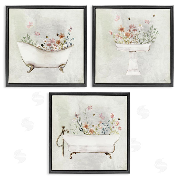 Stupell Industries Stella Chang | Soft Floral Bathroom Scenes Wall Art