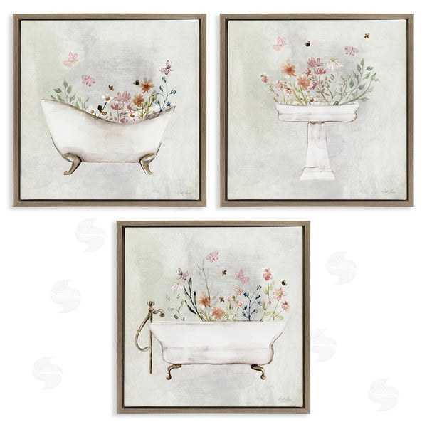 Stupell Industries Stella Chang | Soft Floral Bathroom Scenes Wall Art