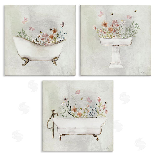 stupell industries Stella Chang | Soft Floral Bathroom Scenes Wall Art
