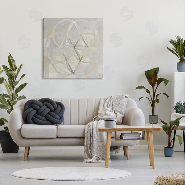 Stupell Industries Stellar Design Studio | Circular Fractal Abstract Neutral Tones Patterned Squares Wall Art