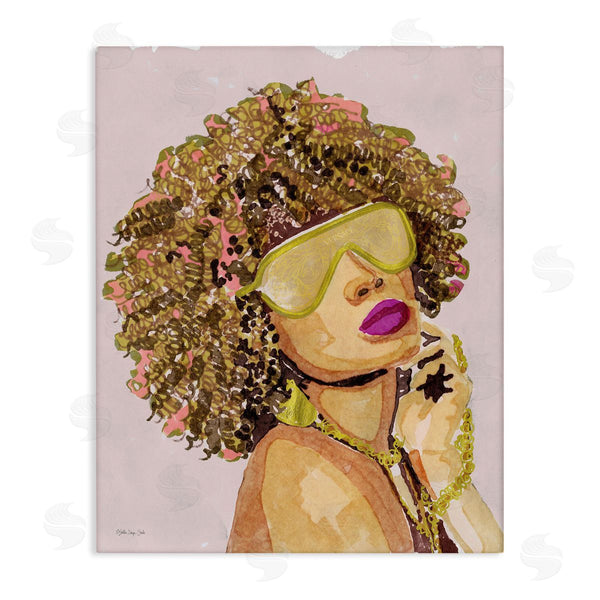 stupell industries Stellar Design Studio | Glamorous African Female Portrait Gold Fashion Jewelry Wall Art