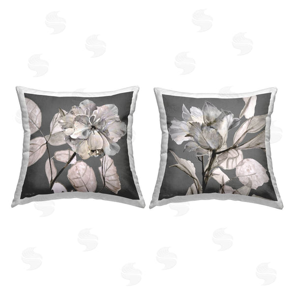 stupell industries Stellar Design Studio | Gray Floral Close Up Neutral Flowers Printed Throw Pillow Set