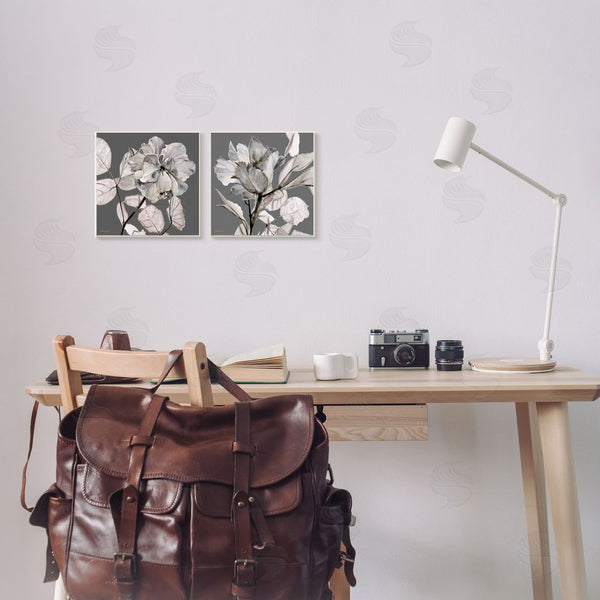 Stupell Industries Stellar Design Studio | Gray Floral Close Up With Neutral Flowers Wall Art