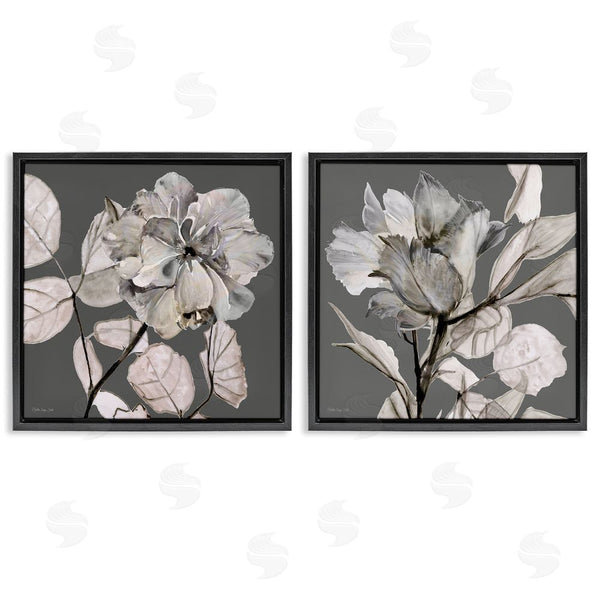 Stupell Industries Stellar Design Studio | Gray Floral Close Up With Neutral Flowers Wall Art