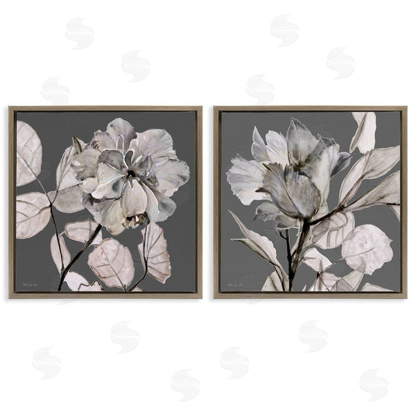 Stupell Industries Stellar Design Studio | Gray Floral Close Up With Neutral Flowers Wall Art