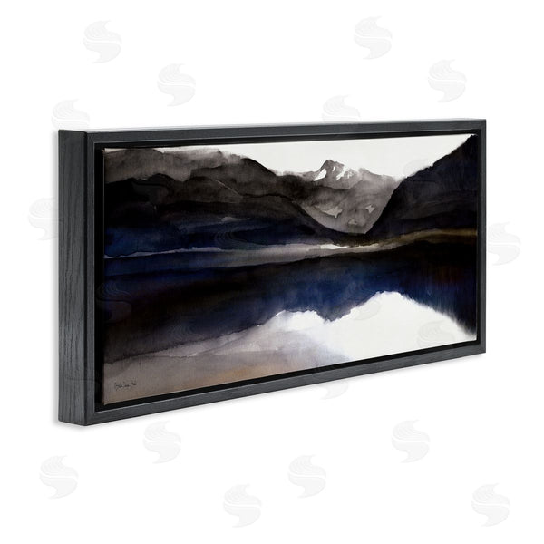 Stupell Industries Stellar Design Studio | Lakeside Mountain Range Reflection Watercolor Black Blue