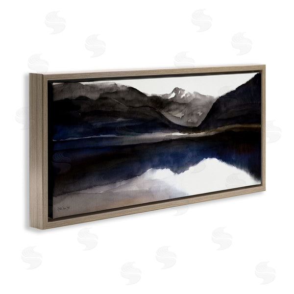 Stupell Industries Stellar Design Studio | Lakeside Mountain Range Reflection Watercolor Black Blue
