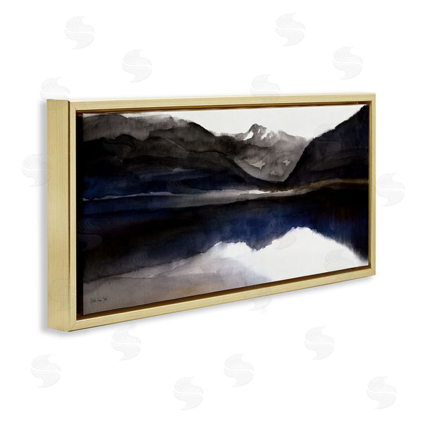 Stupell Industries Stellar Design Studio | Lakeside Mountain Range Reflection Watercolor Black Blue