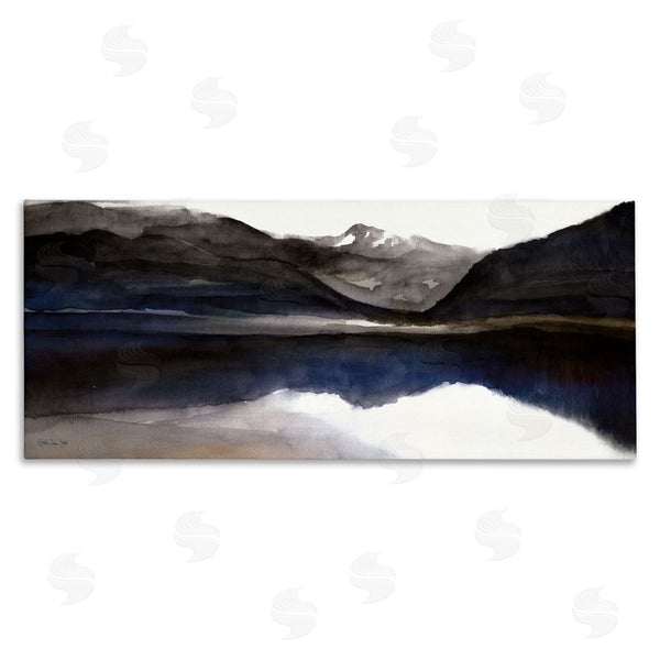 stupell industries Stellar Design Studio | Lakeside Mountain Range Reflection Watercolor Black Blue