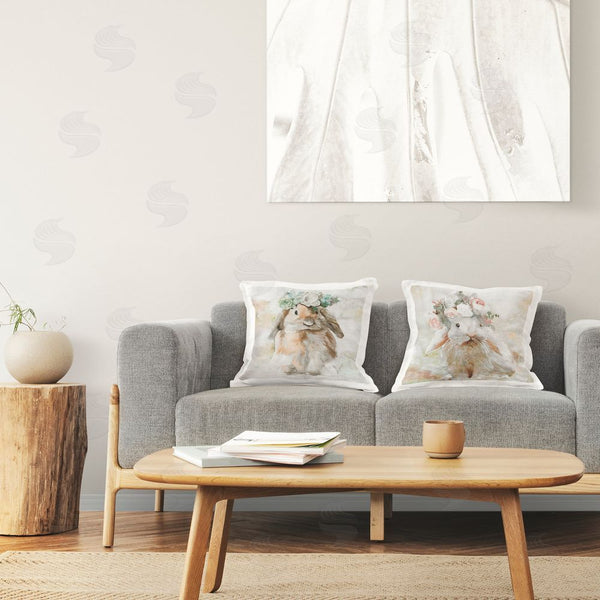 Stupell Industries Stellar Design Studio | Soft Spring Floral Bunnies Printed Throw Pillow Set