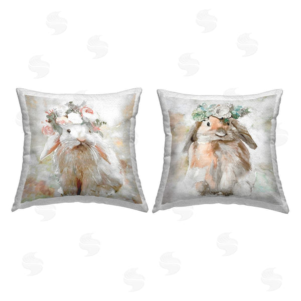Stupell Industries Stellar Design Studio | Soft Spring Floral Bunnies Printed Throw Pillow Set